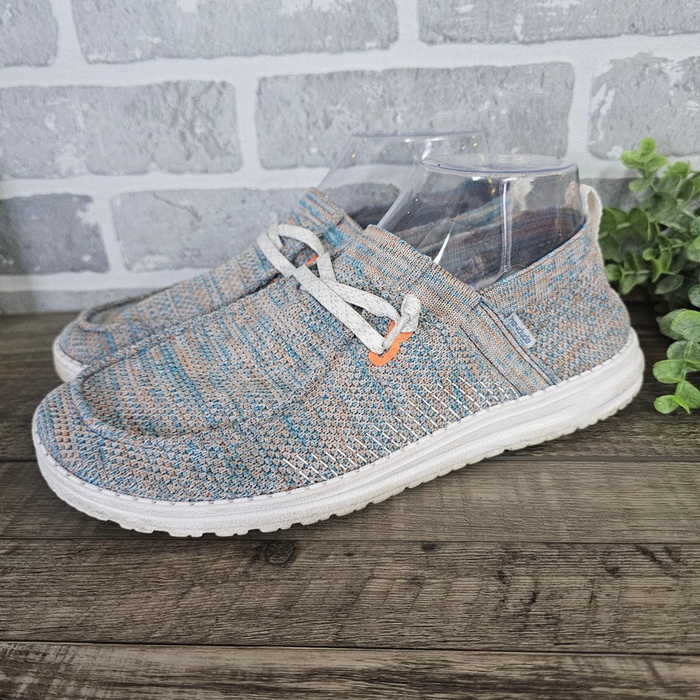 Hey Dude Wendy Halo Azur Coral Knit Loafers Womens 9 Blue Orange 121832112 - Picture 2 of 9